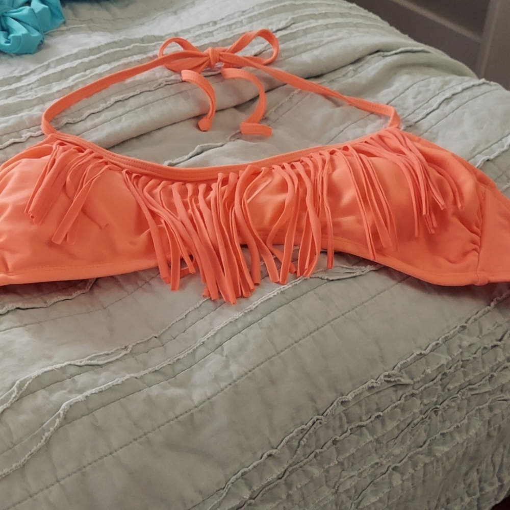 Xhilaration large orange fringe bathing suit top